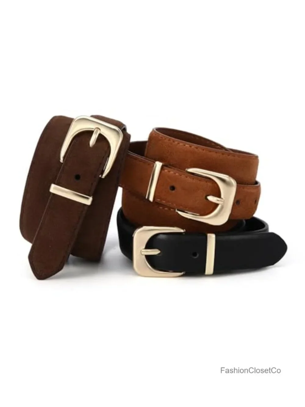 Faux Suede Women's Belt with Gold Single Prong Buckle, Adjustable Waist Belt